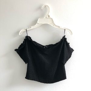 Black Smocked Off The Shoulder Top